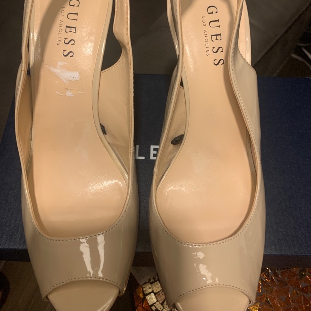 Guess Beige Peep-Toe Sling Back Heels